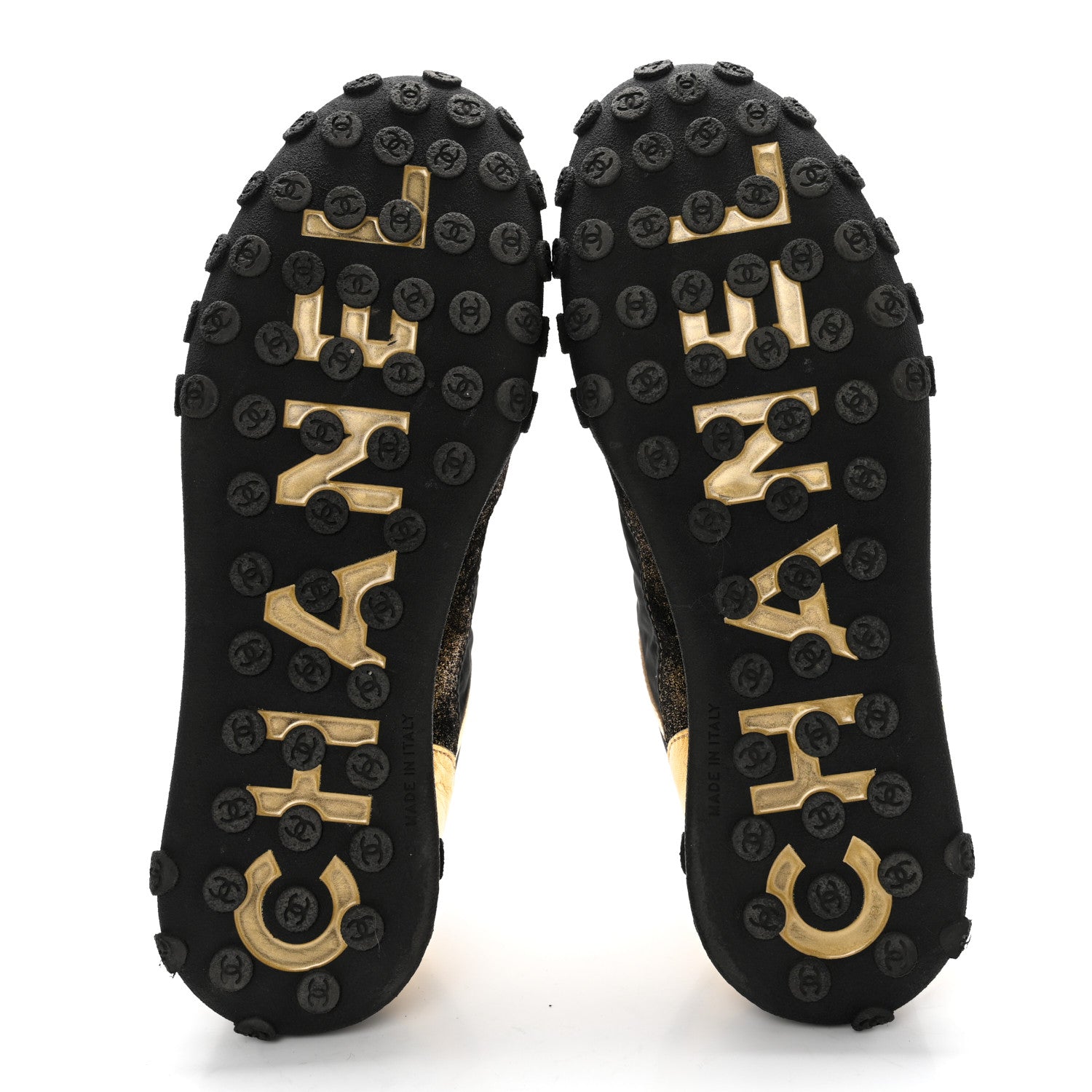 Chanel Metallic Lambskin Satin Finish Womens CC Sneakers 39.5 Black Gold 5 of 15