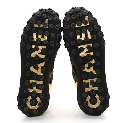 Chanel Metallic Lambskin Satin Finish Womens CC Sneakers 39.5 Black Gold 5 of 15
