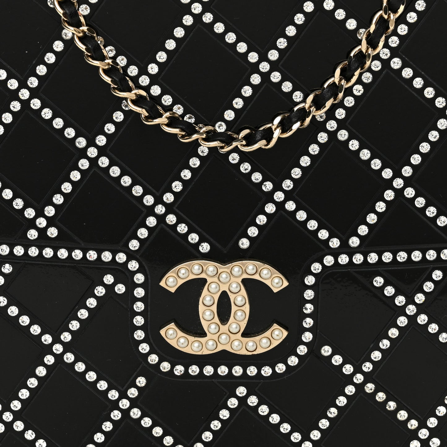 Plexiglass Crystal Quilted Minaudiere Clutch Black White