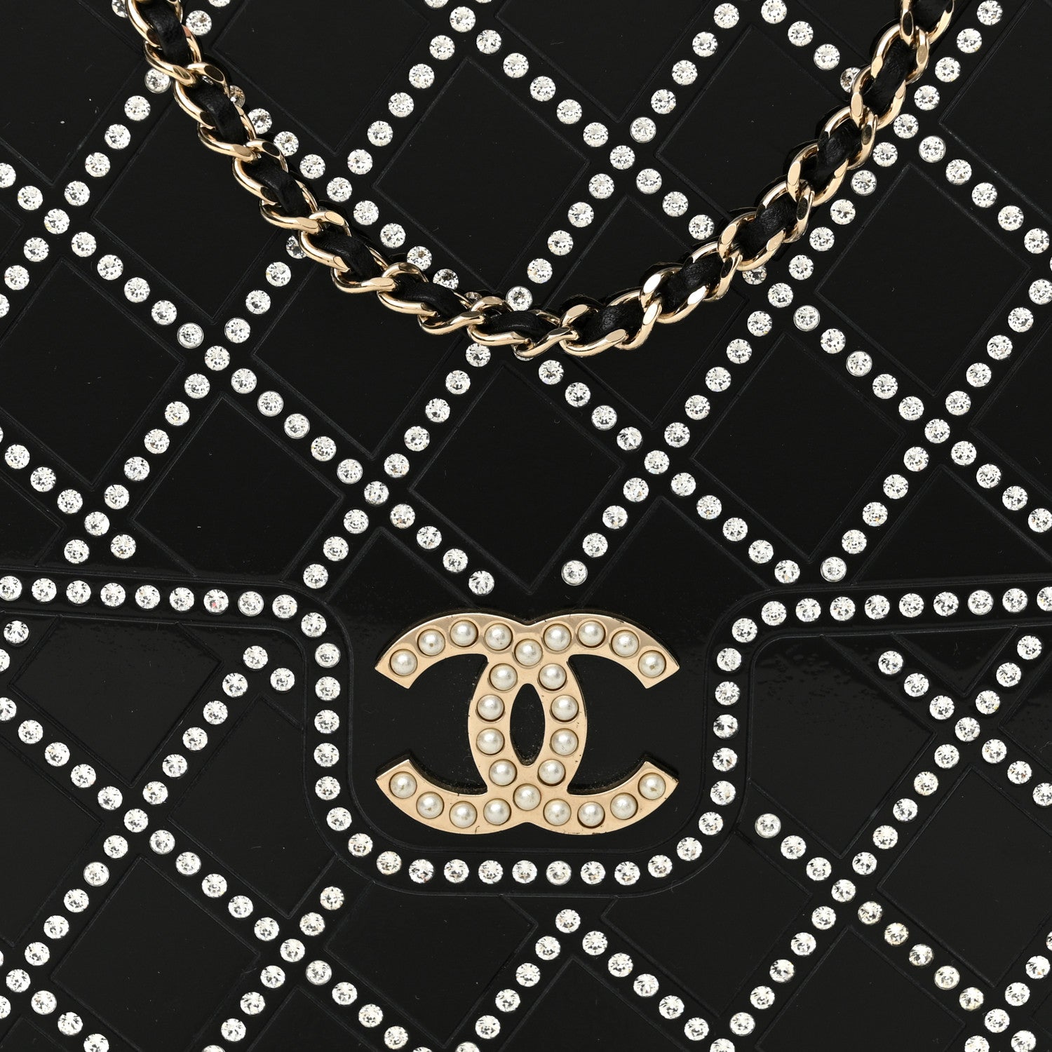 Chanel Plexiglass Crystal Quilted Minaudiere Clutch Black White 8 of 18
