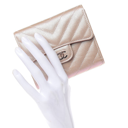 Chanel Metallic Caviar Chevron Quilted Compact Flap Wallet Light Gold 2 of 9