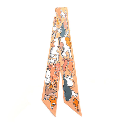 Hermes Silk Mille Et Un Lapins Twilly Beige Dore Abricot White 2 of 4