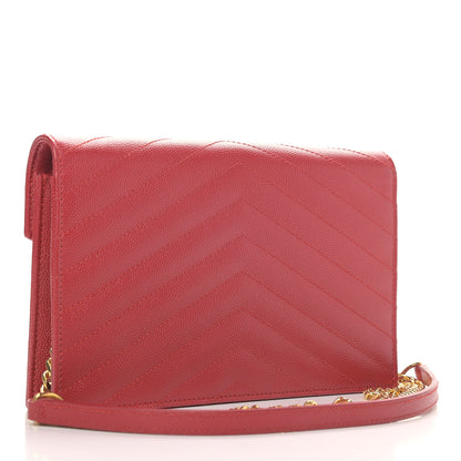 Saint Laurent Grain De Poudre Matelasse Chevron Monogram Envelope Chain Wallet New Red 2 of 10