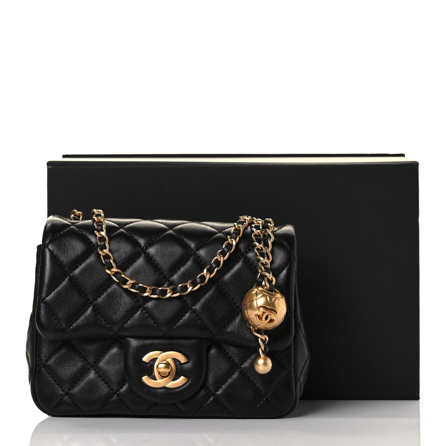 Lambskin Quilted Mini Pearl Crush Flap Black