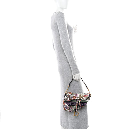 Christian Dior Canvas Embroidered 4 Saisons Été Saddle Bag White Multicolor 2 of 12