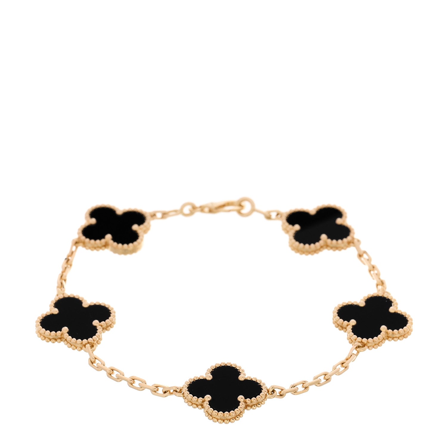 Van Cleef & Arpels 18K Yellow Gold Black Onyx 5 Motifs Vintage Alhambra Bracelet 1 of 5