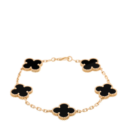 Van Cleef & Arpels 18K Yellow Gold Black Onyx 5 Motifs Vintage Alhambra Bracelet 1 of 5