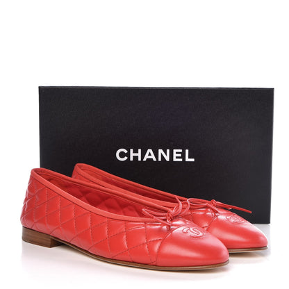 Chanel Lambskin Quilted CC Cap Toe Ballerina Flats 41 Light Red 11 of 11