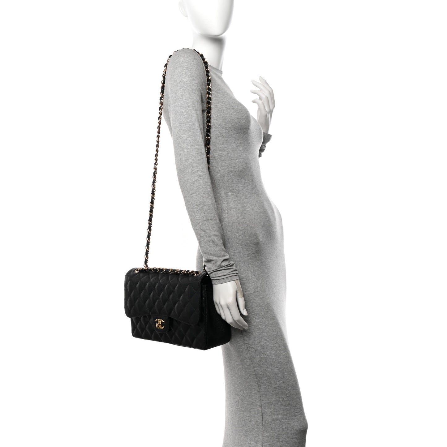 Caviar Quilted Jumbo Double Flap Black