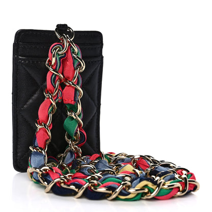 Chanel Shiny Lambskin Ribbon Quilted Card Holder On Chain Black 2 of 7