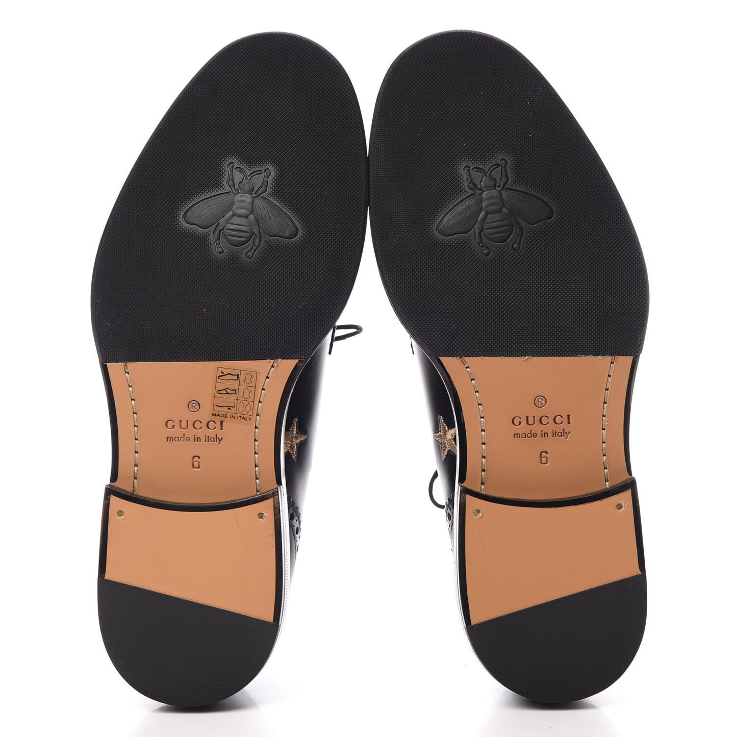 Calfskin Bee Star Embroidered Mens Captoe Derby Loafers 6 Black
