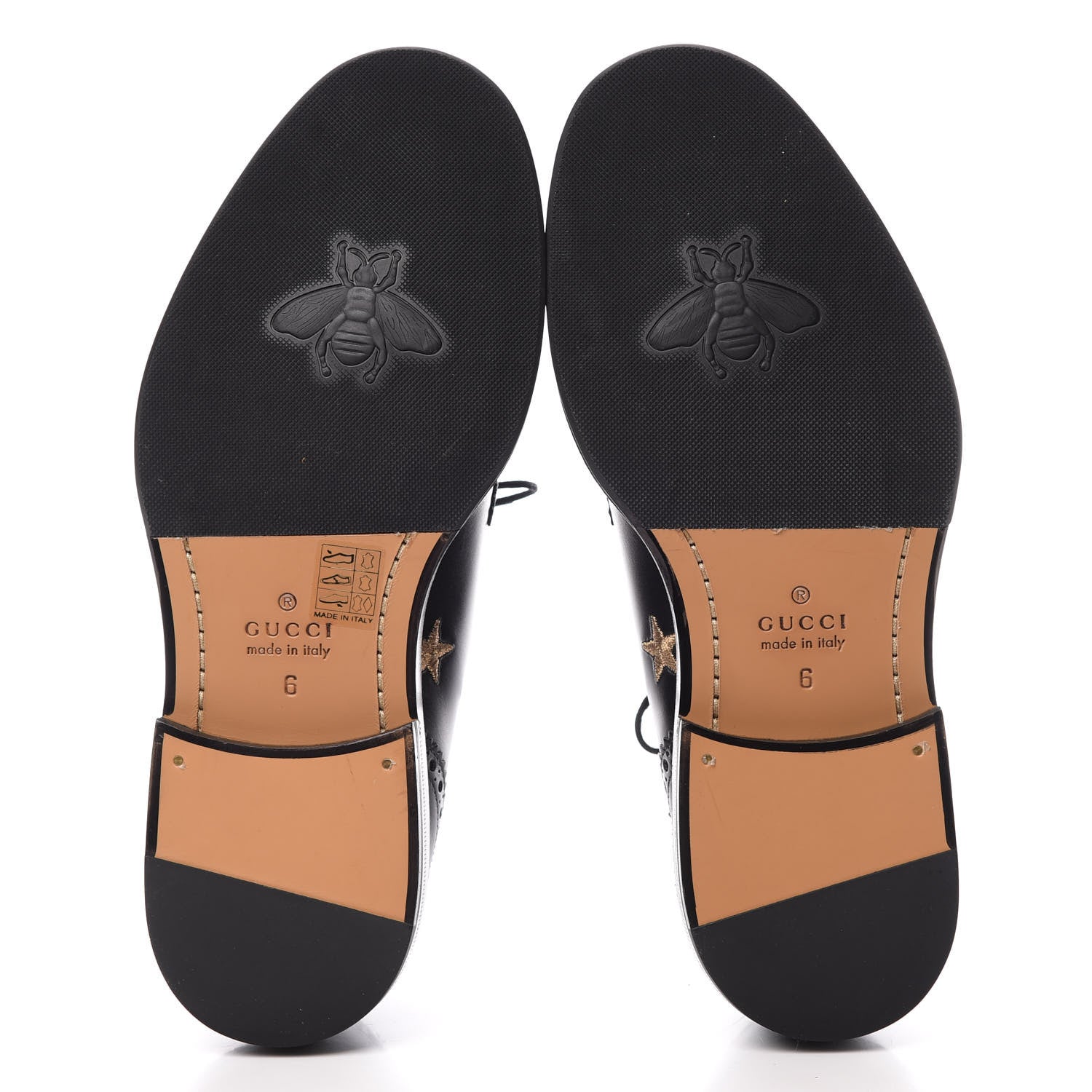 Gucci Calfskin Bee Star Embroidered Mens Captoe Derby Loafers 6 Black 5 of 10