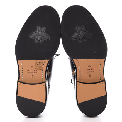 Gucci Calfskin Bee Star Embroidered Mens Captoe Derby Loafers 6 Black 5 of 10