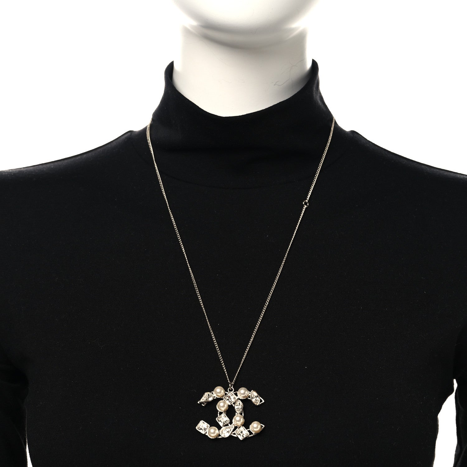 Chanel Crystal Pearl CC Pendant Necklace Gold 2 of 5