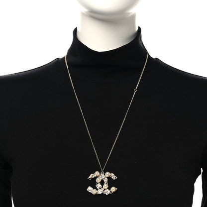 Chanel Crystal Pearl CC Pendant Necklace Gold 2 of 5