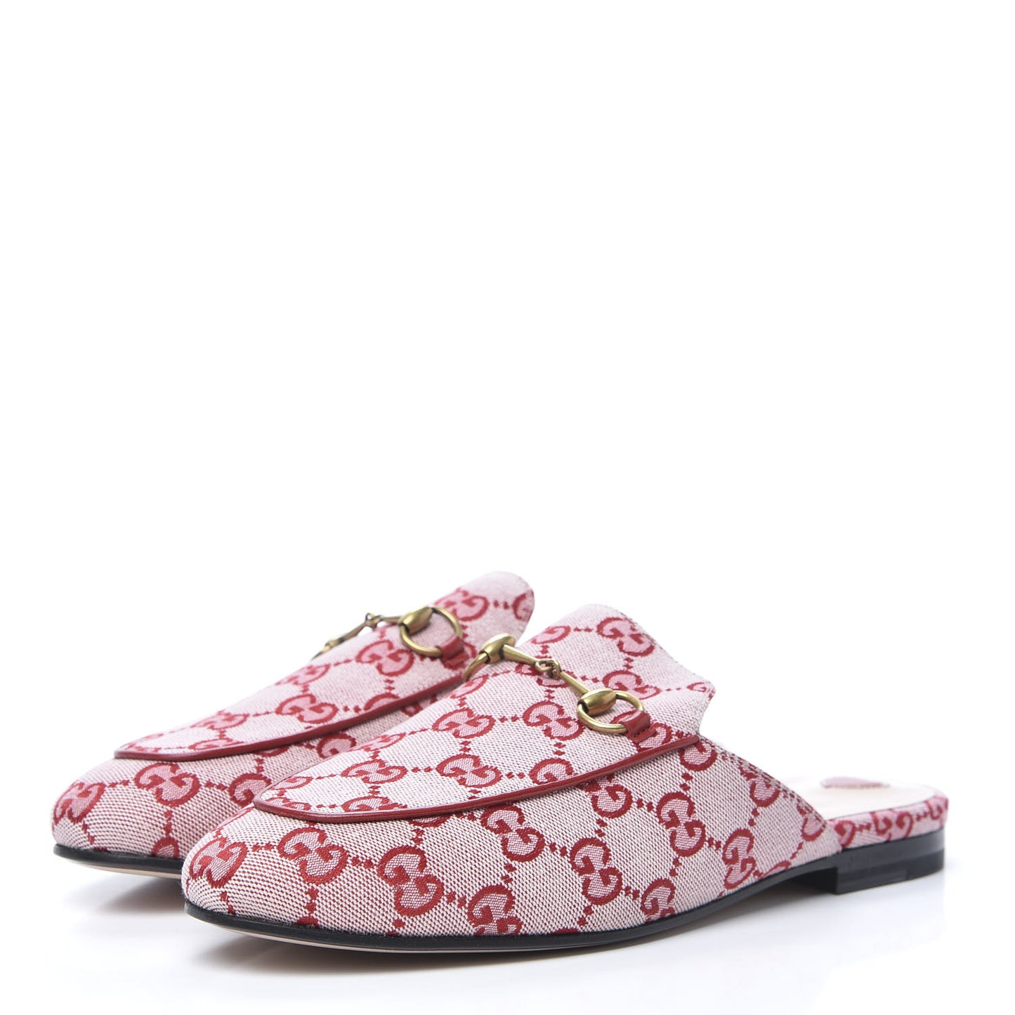 Canvas GG Monogram Horsebit Womens Princetown Slippers 38.5 Gardenia Hibiscus Red
