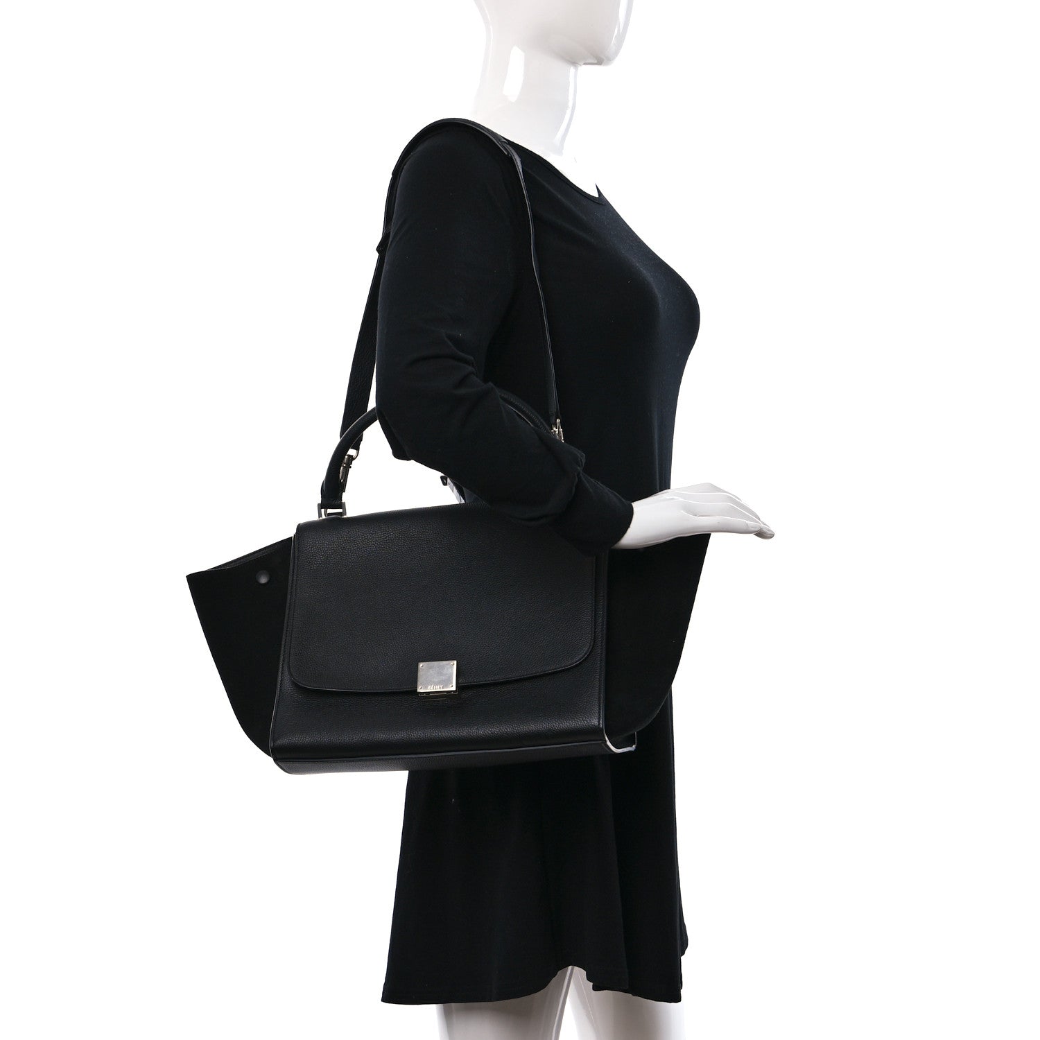Celine Drummed Calfskin Suede Medium Trapeze Black 3 of 8