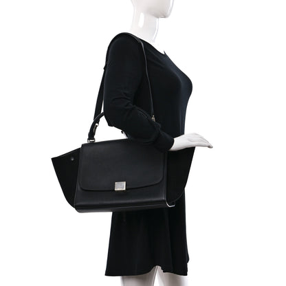 Celine Drummed Calfskin Suede Medium Trapeze Black 3 of 8