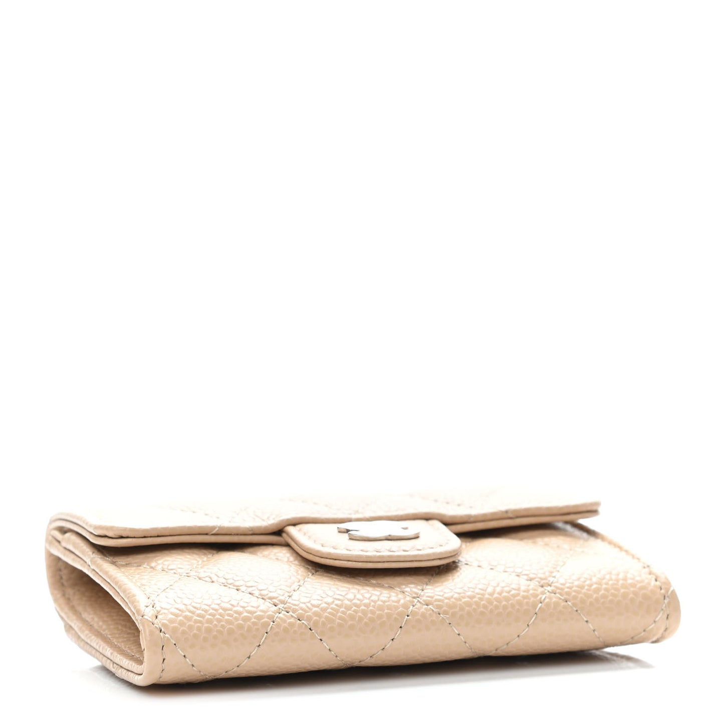 Caviar Quilted Flap Card Holder Wallet Beige