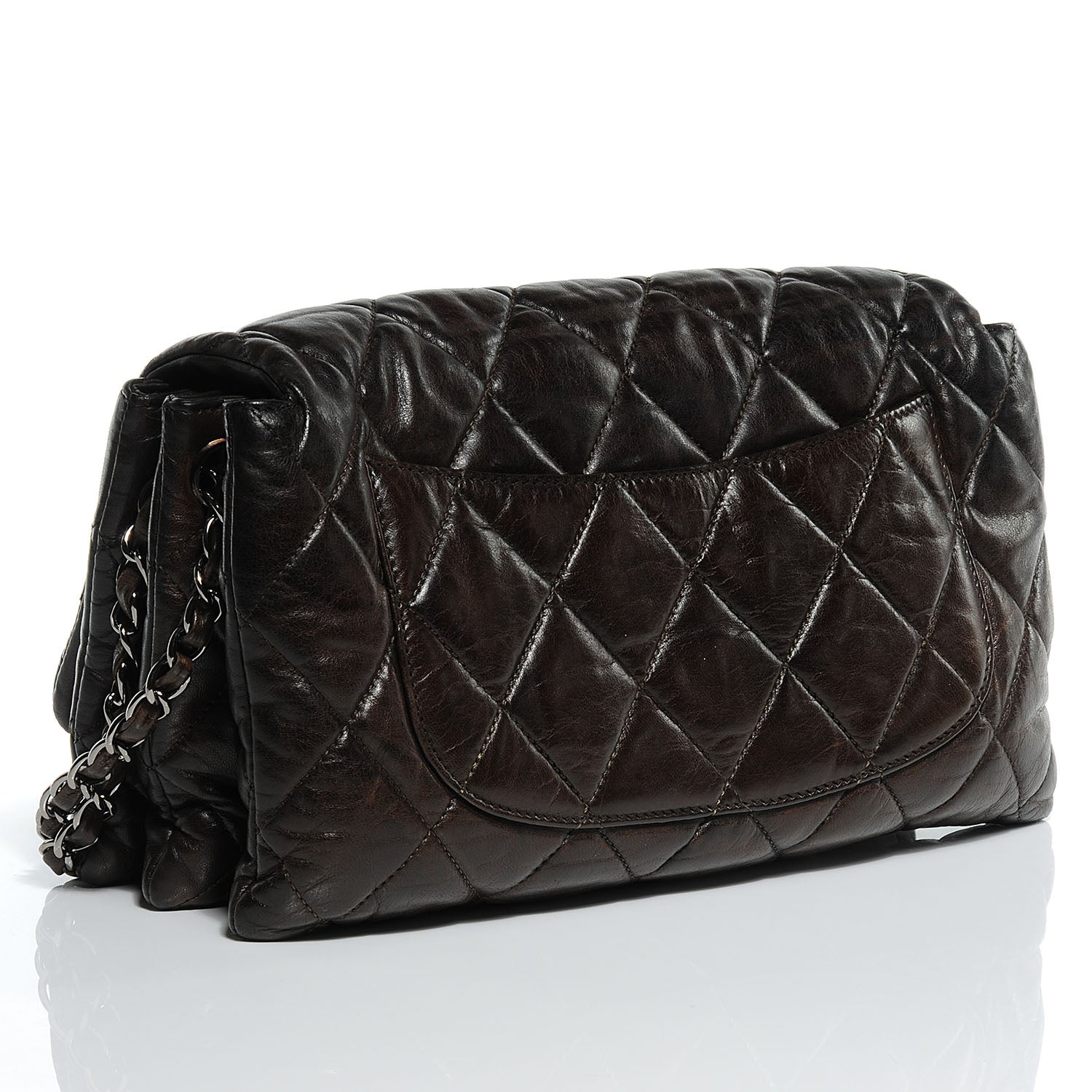 Chanel Glazed Calfskin Quilted 3 Accordion Flap Dark Brown 3 of 7