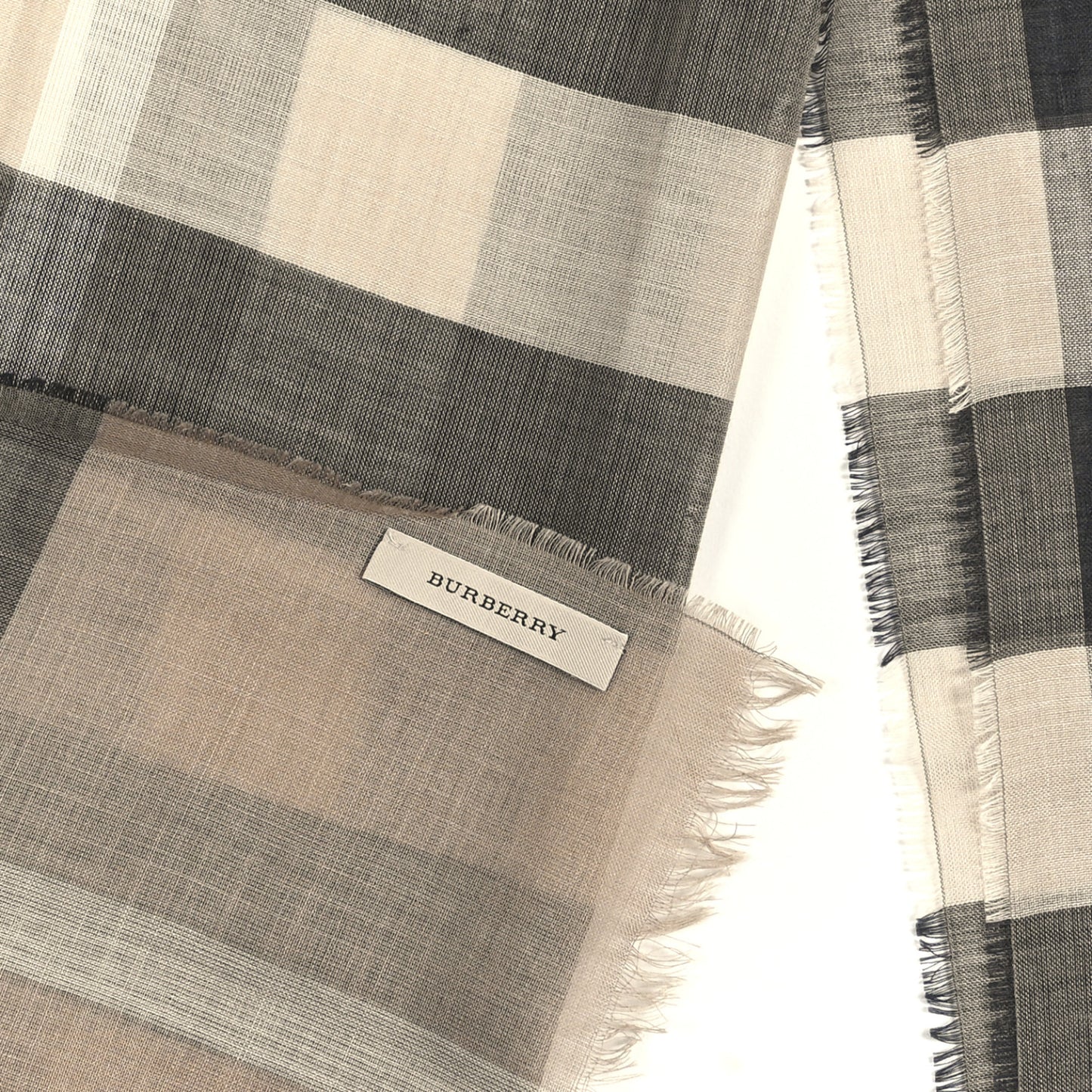 Wool Silk Gauze Giant Check Lightweight Scarf Beige