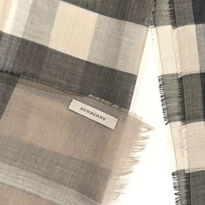 Burberry Wool Silk Gauze Giant Check Lightweight Scarf Beige 3 of 3