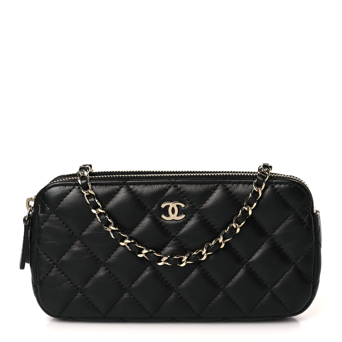 Lambskin Quilted Small Clutch With Chain Black
