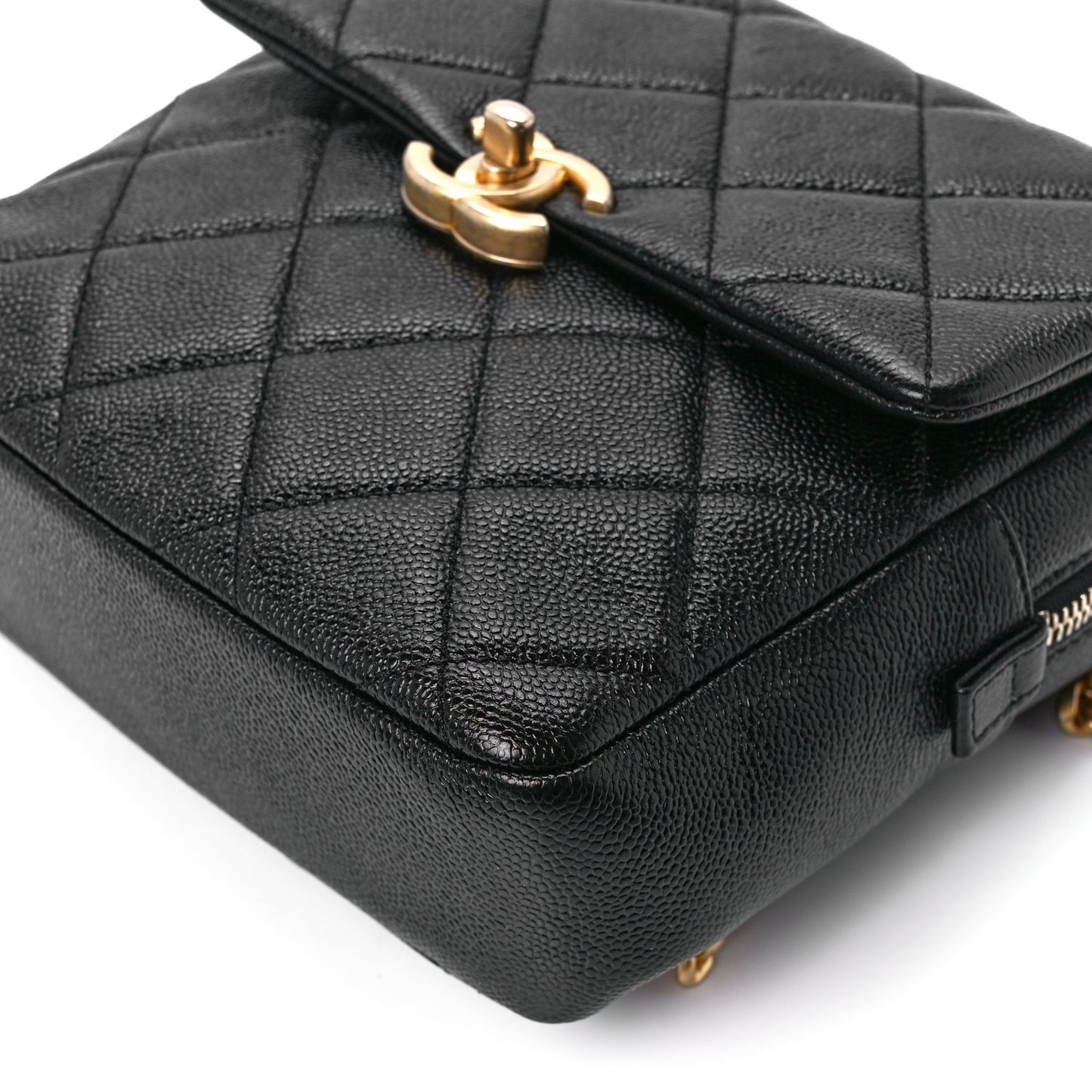 Shiny Caviar Quilted Chain Melody Backpack Black