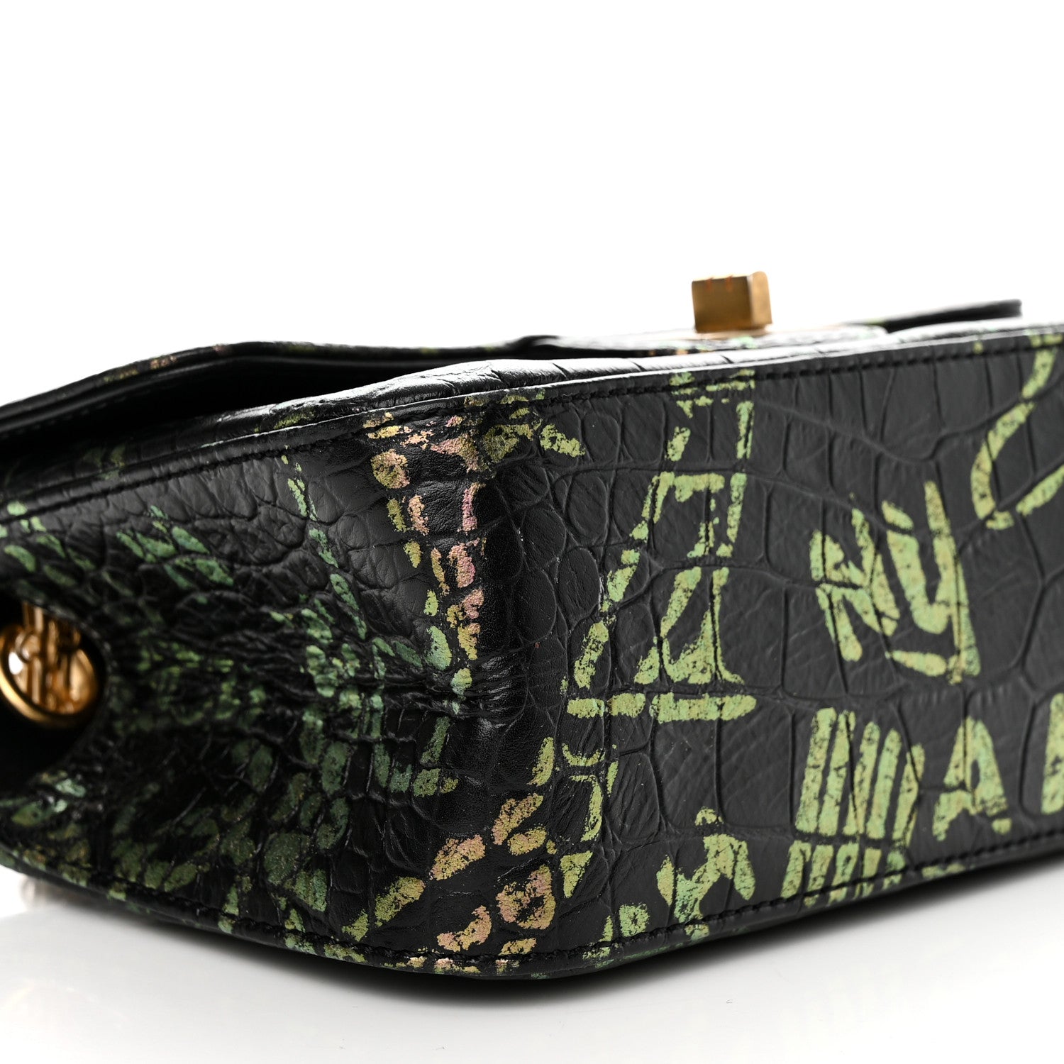 Chanel Calfskin Crocodile Embossed Graffiti 2.55 Mini Cocodile Reissue Flap Black Pink 9 of 12