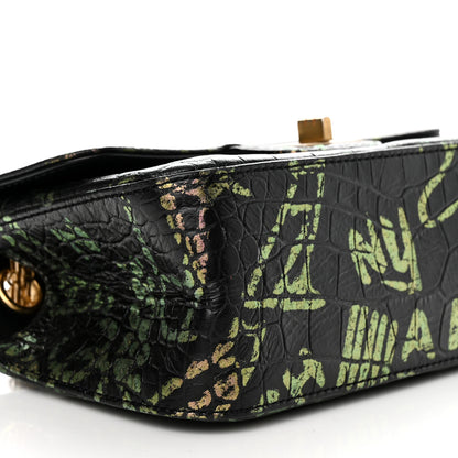 Chanel Calfskin Crocodile Embossed Graffiti 2.55 Mini Cocodile Reissue Flap Black Pink 9 of 12