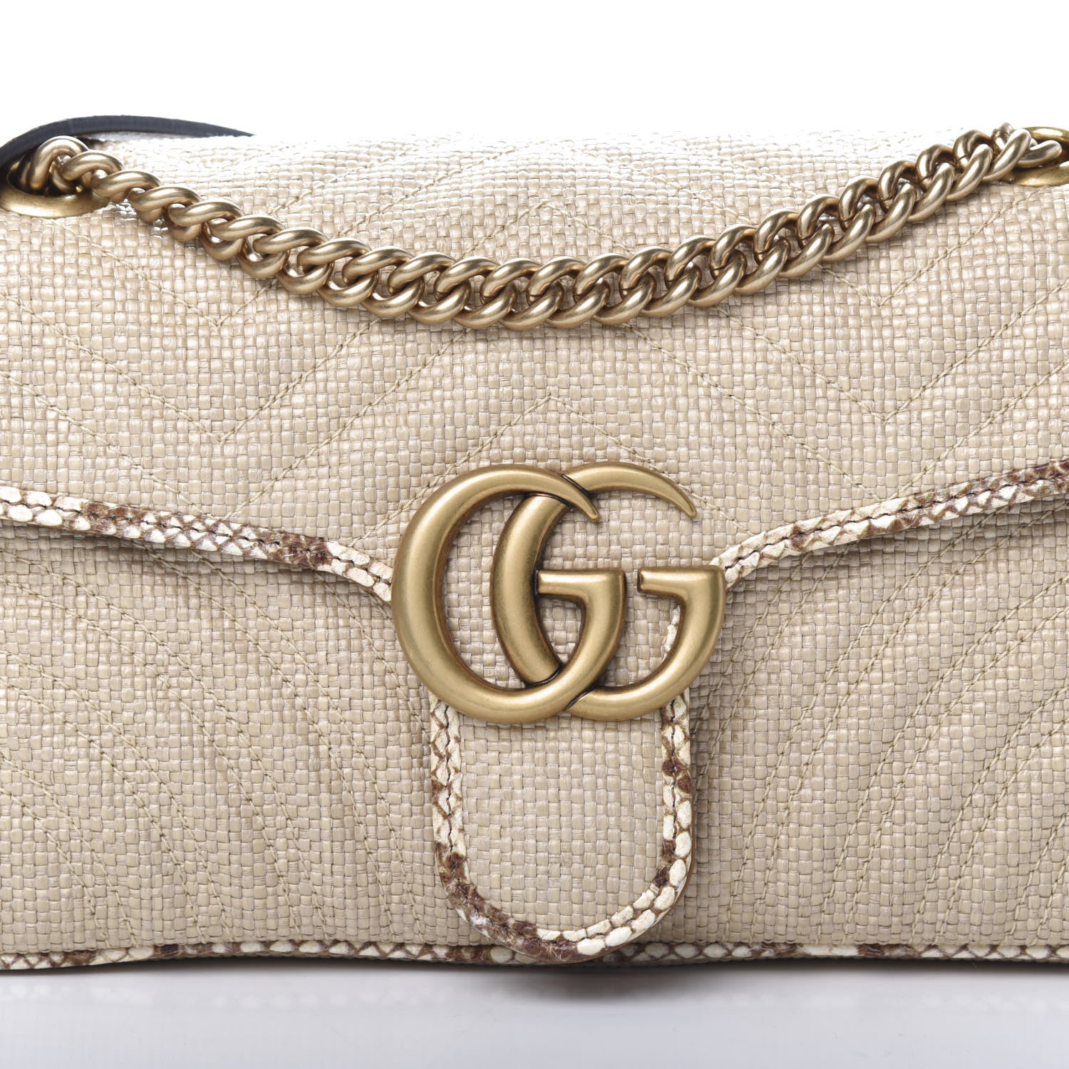 Gucci Raffia Elaphe Matelasse Small GG Marmont Shoulder Bag Natural Cream Brown 12 of 12
