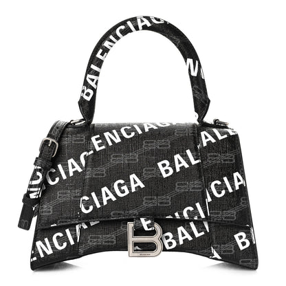 Balenciaga Coated Canvas BB Monogram Allover Logo Small Hourglass Top Handle Bag Black Grey White 1 of 8