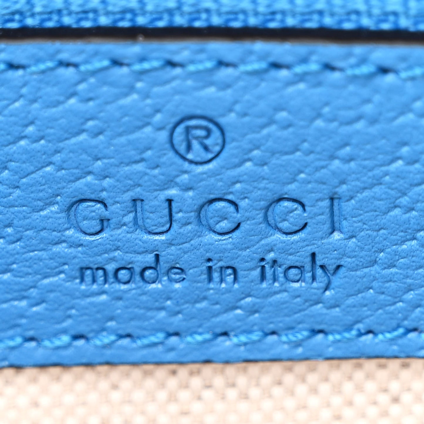 Monogram Jumbo GG Textured Dollar Calfskin Web I Feel Gucci Belt Bag Camel Ebony Blue