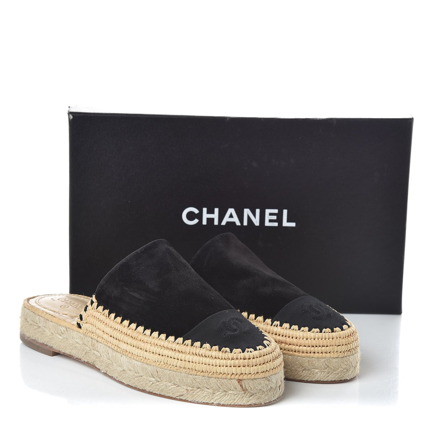 Suede Grosgrain CC Espadrille Mules 38 Black