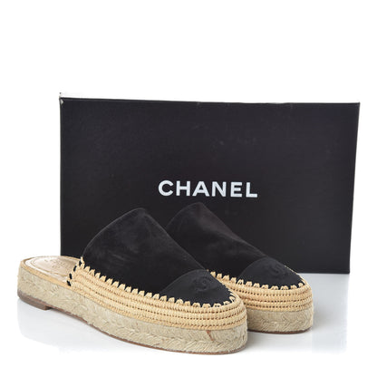 Chanel Suede Grosgrain CC Espadrille Mules 38 Black 9 of 9