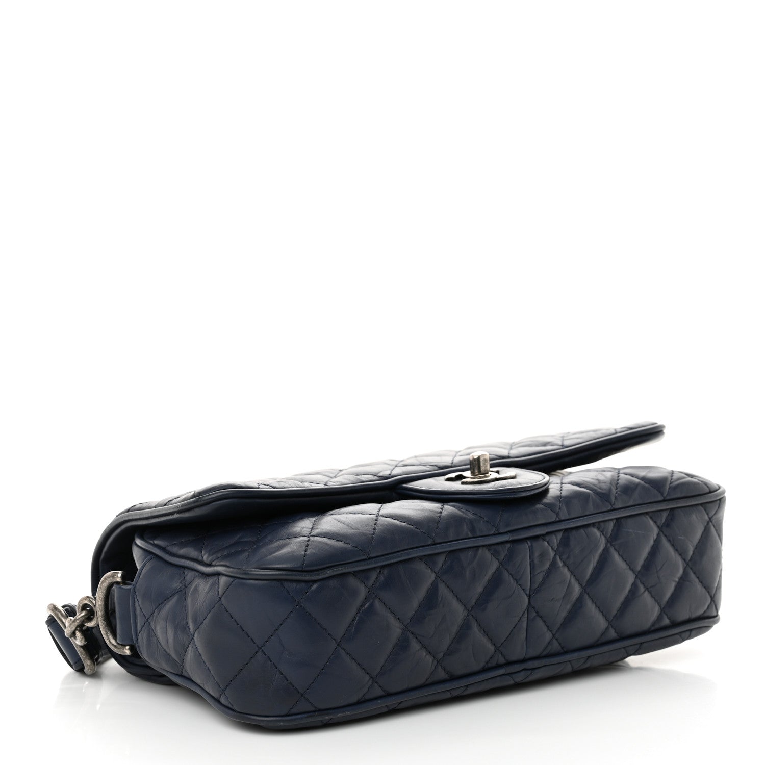 Chanel Crumpled Calfskin Quilted Medium Casual Rock Flap Navy 4 of 12