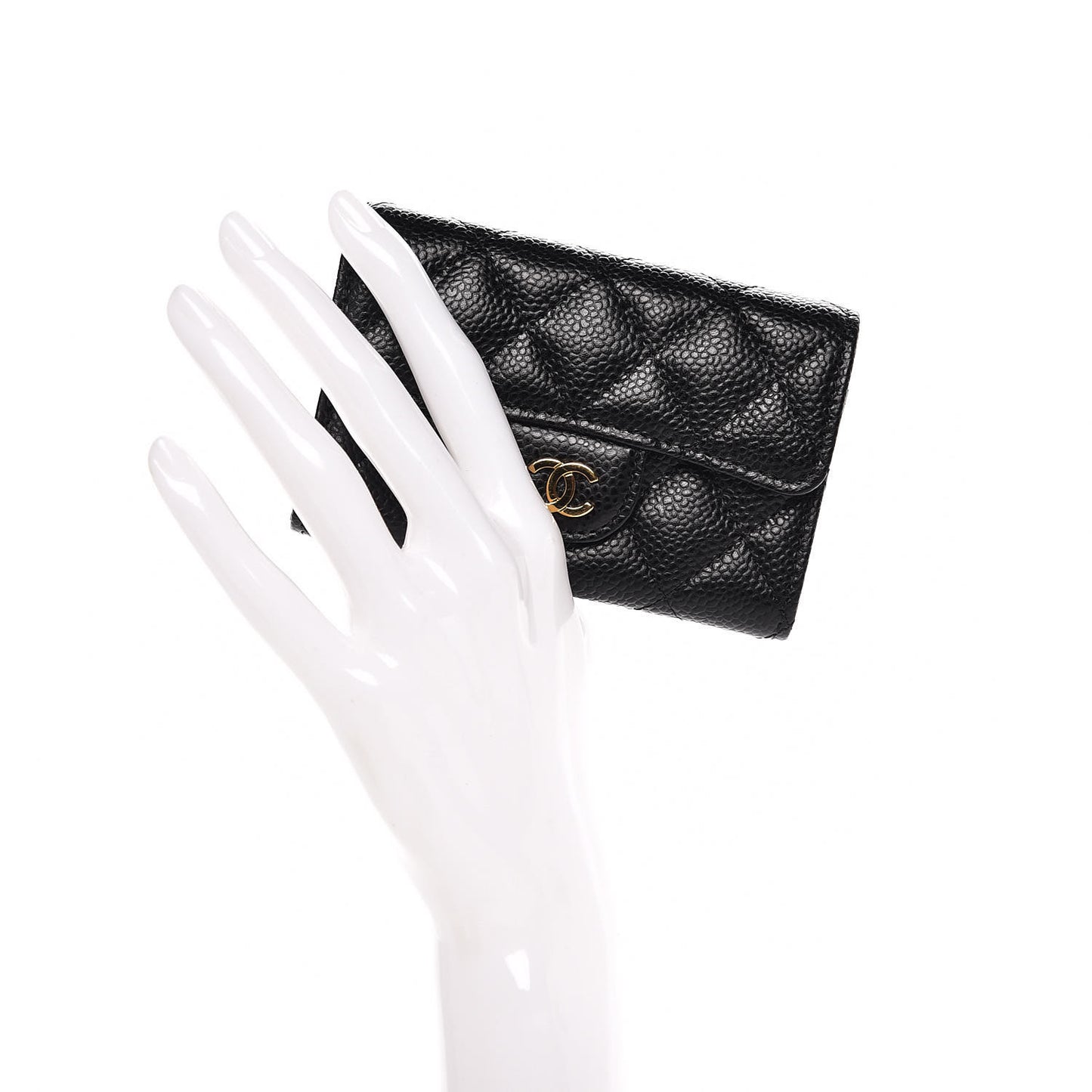 Caviar Quilted Flap Card Holder Black