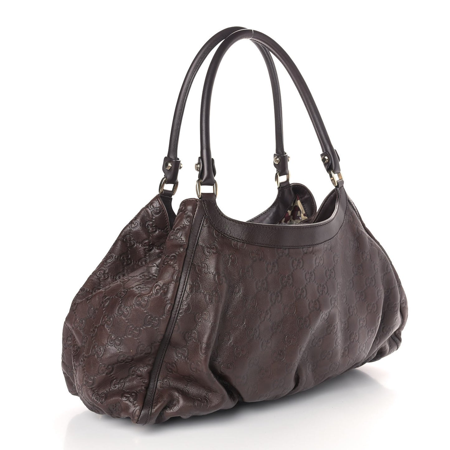 Guccissima Large D Gold Ring Shoulder Bag Chocolate