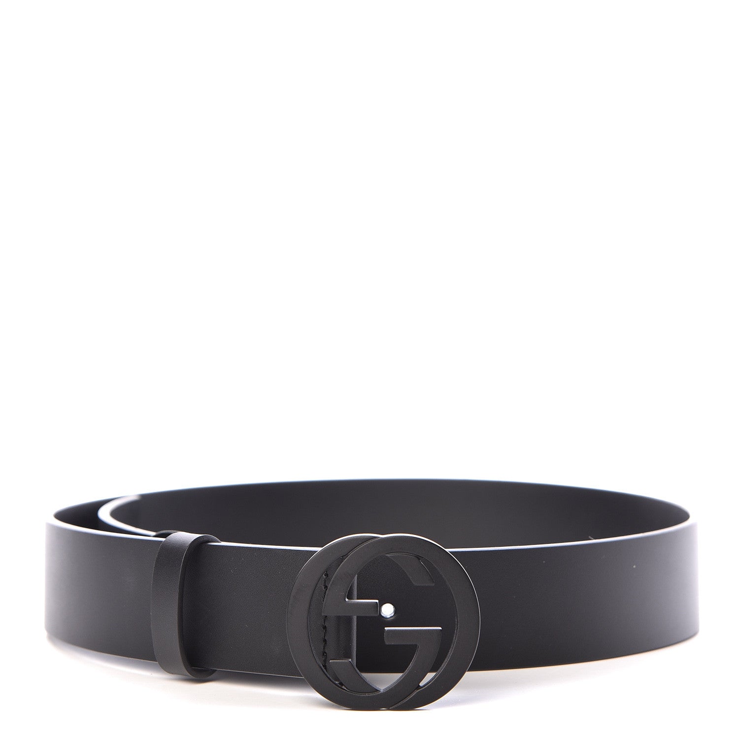 Gucci Selleria Calfskin Monochrome Interlocking G 37mm Belt 75 30 Black 1 of 8