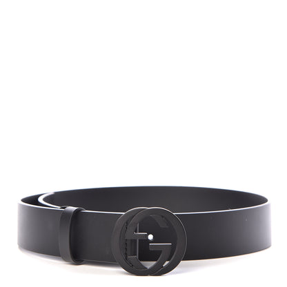 Gucci Selleria Calfskin Monochrome Interlocking G 37mm Belt 75 30 Black 1 of 8