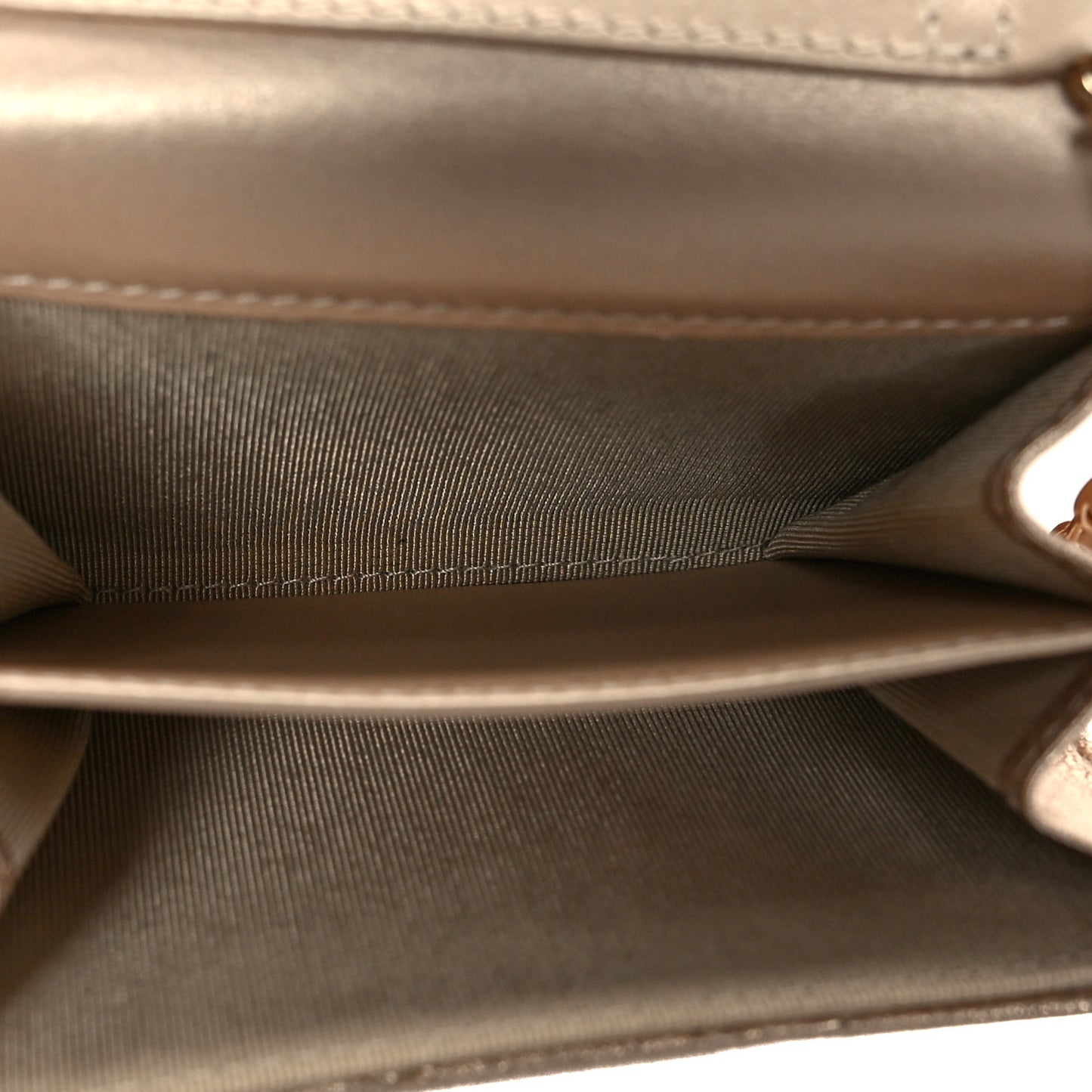 Metallic Lambskin Quilted Flap Card Holder On Chain Gold
