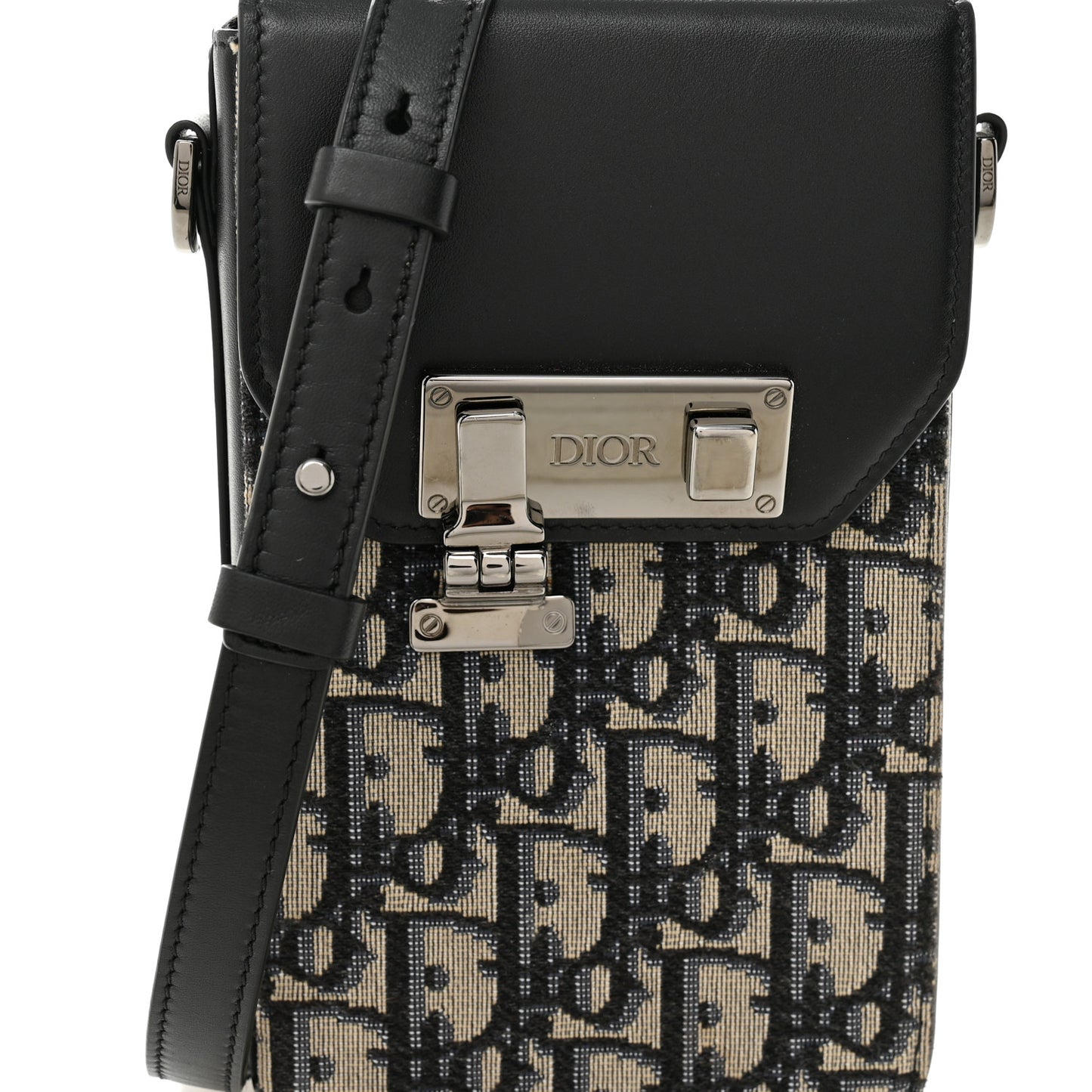 Oblique Calfskin Vertical Pouch Black
