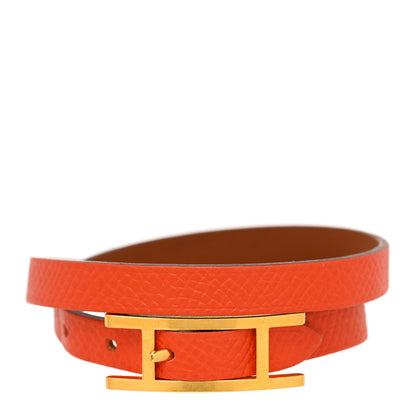 Hermes Epsom Swift Behapi Double Tour Reversible Bracelet XS Orange Gold 1 of 7