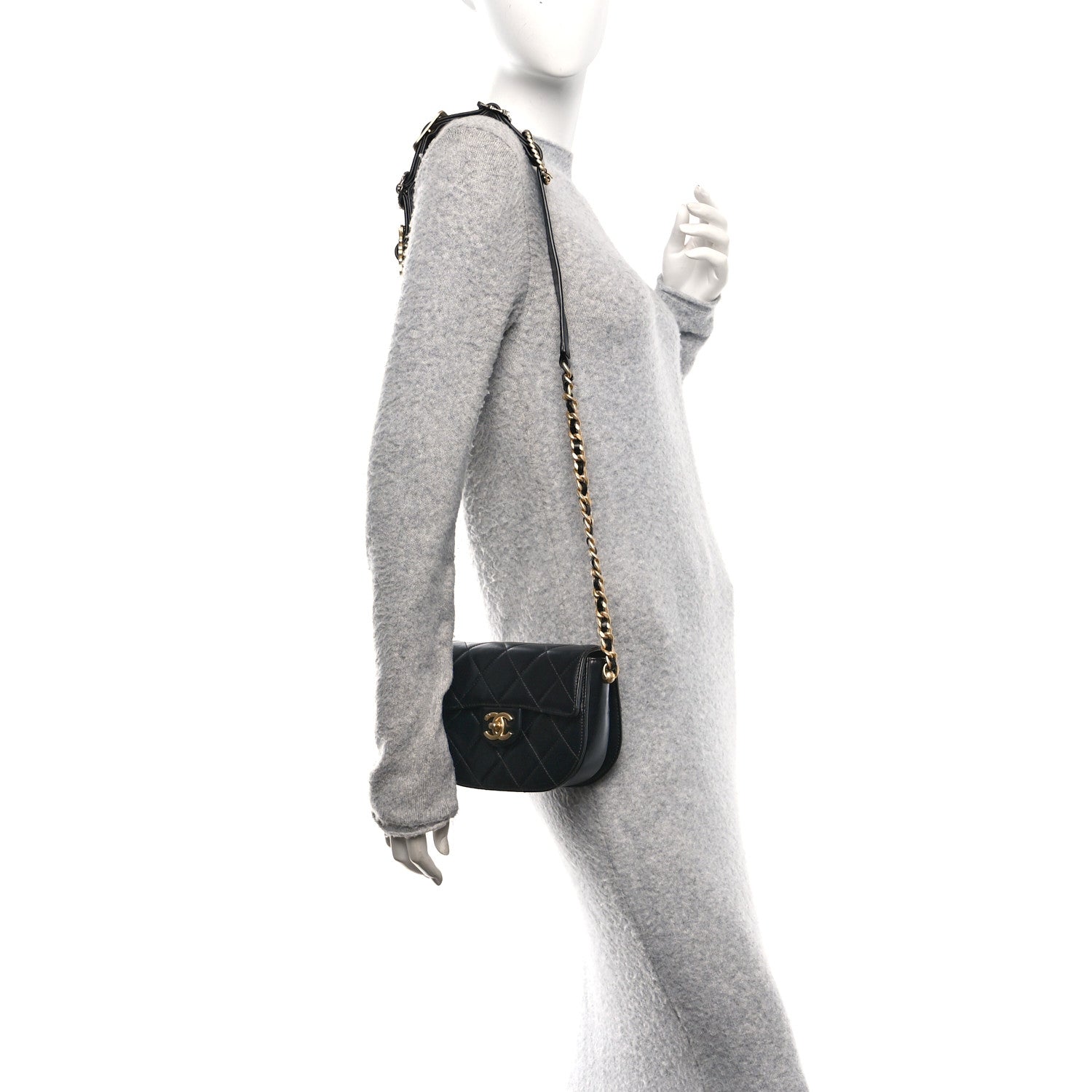 Chanel Shiny Calfskin Quilted Buckle Moon Messenger Black 2 of 10