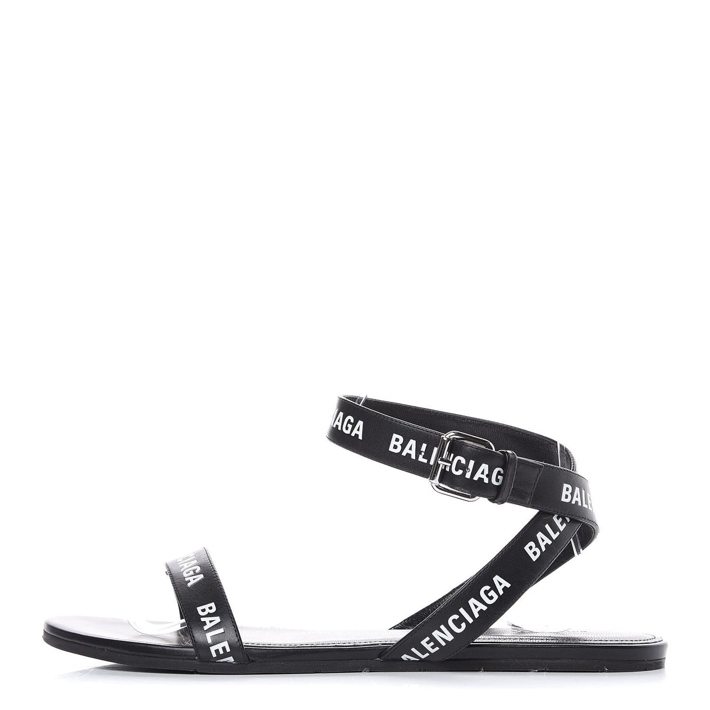 Calfskin Allover Logo Flat Sandals 38 Black White