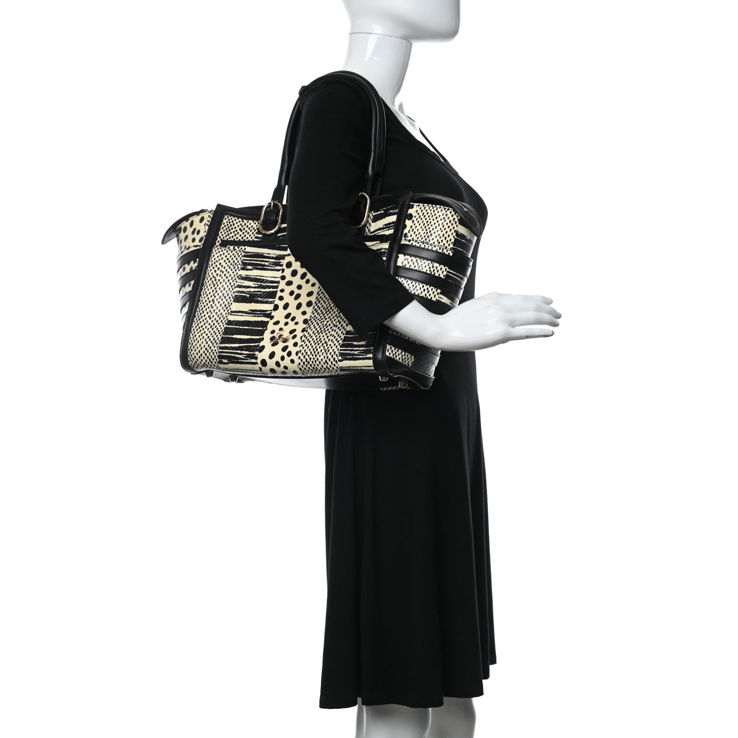 Christian Louboutin Watersnake Patchwork Farida Bowler Bag White Black 2 of 8