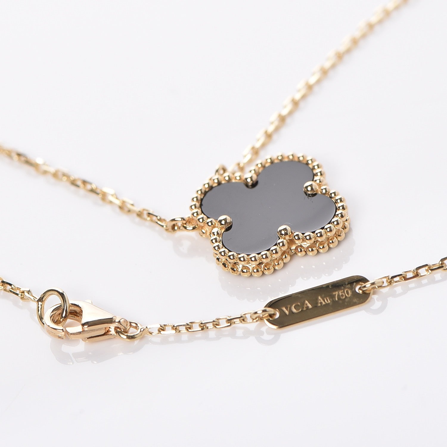 Van Cleef & Arpels 18K Yellow Gold Black Onyx Vintage Alhambra Pendant Necklace 4 of 6