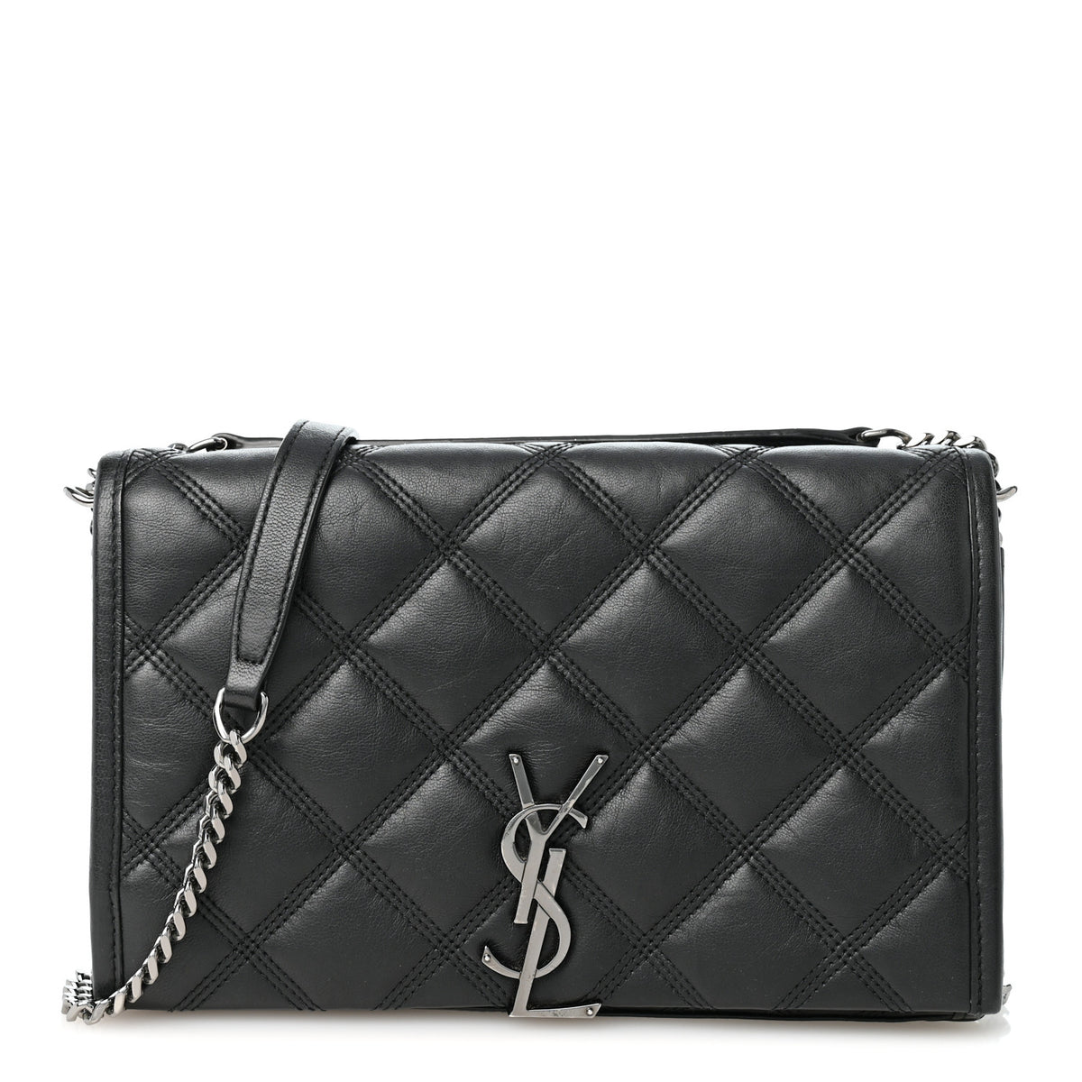 Lambskin Diamond Quilted Becky Chain Wallet Black