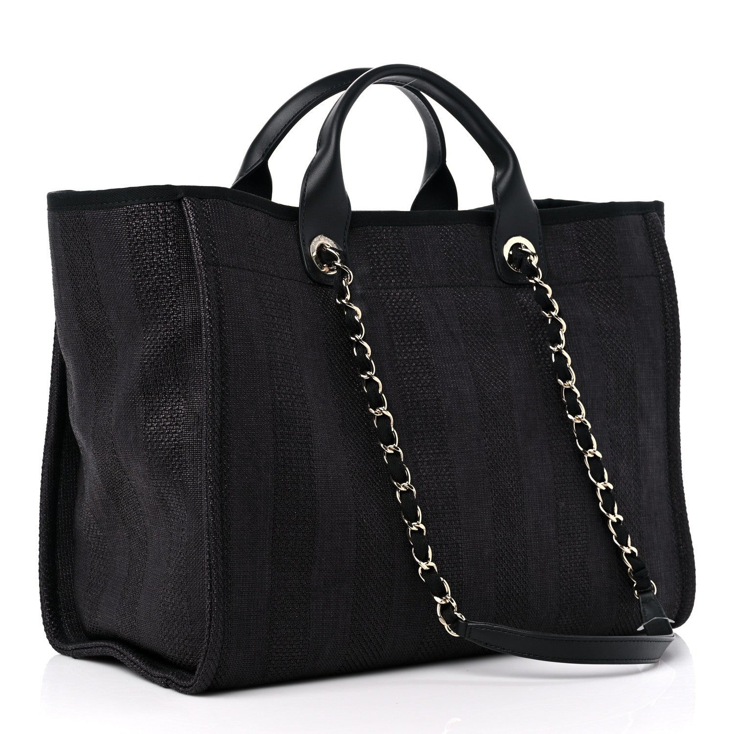 Chanel Mixed Fibers Calfskin Striped Medium Deauville Tote Black 3 of 9