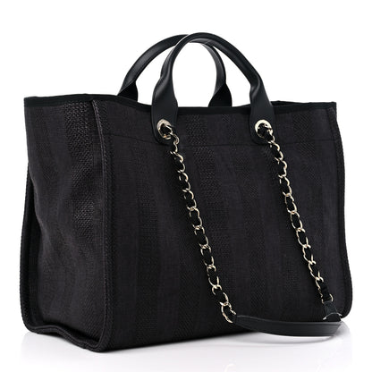 Chanel Mixed Fibers Calfskin Striped Medium Deauville Tote Black 3 of 9